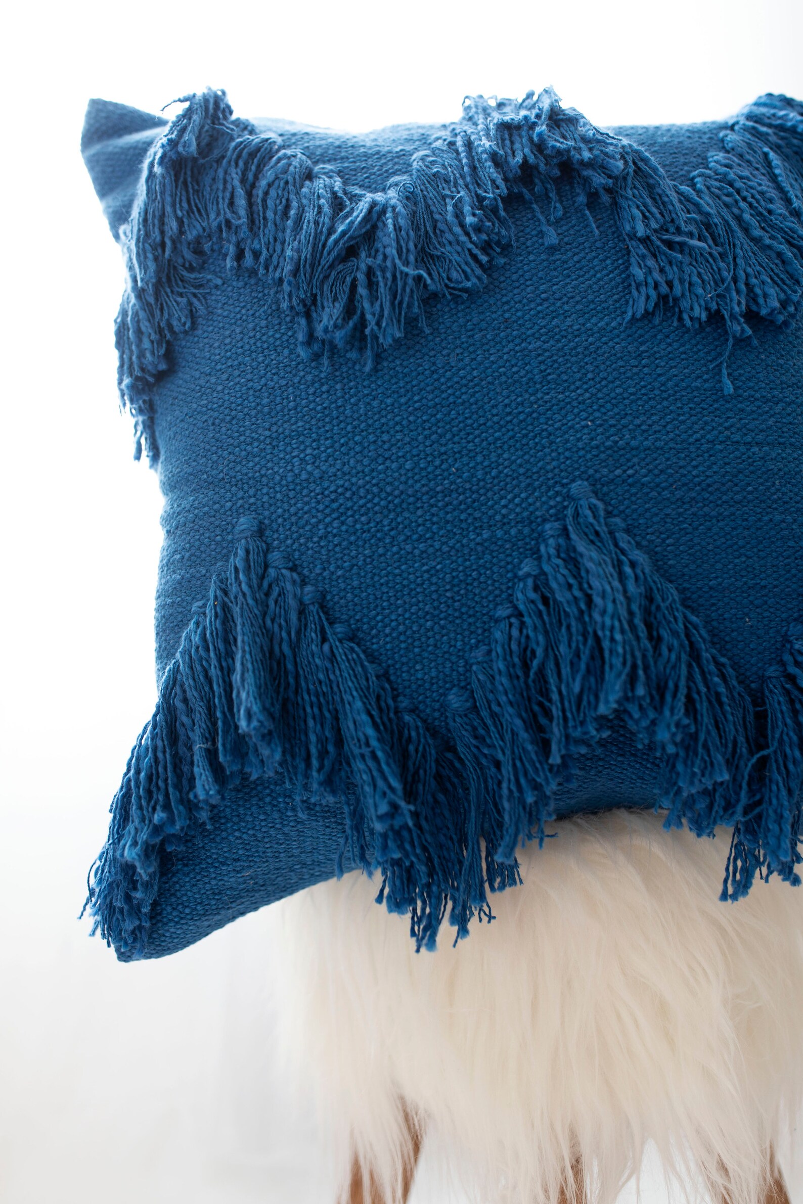Classic Blue Fringe Pillow Cover Boho Fringe Throw Pillow Etsy