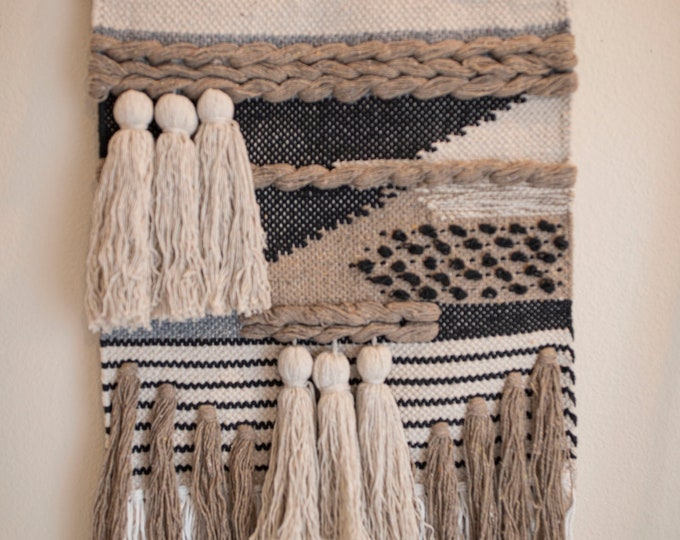 Woven Wall Hanging, Textured Wall Art Tassel Banner, Boho Chic Decor