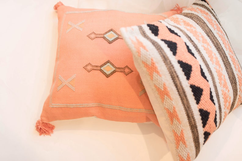Tribal Style Textured Throw 20 x 20 Mixed Coral Pattern Bohemian Coral Pillow Cover Geometric Handwoven Coastal Pillow Cushion