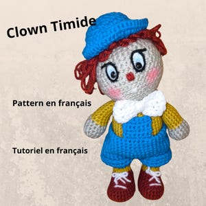 Crochet clown pattern, crochet model, PDF tutorial in French crochet clown amigurimi, crochet clown soft toy
