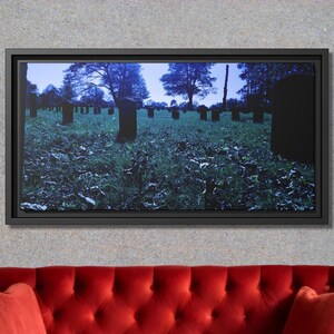 Dark Graveyard Gothic Framed Canvas Wall Art, Goth Girl Gift For Horror Lovers, Creepy Decor, Dark Gloomy Landscape Cemetery Canvas Art