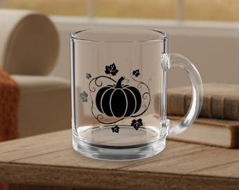 Taza de cristal con forma de calabaza otoñal / Taza transparente de 295 ml (10 oz) / Regalo de decoración de Halloween para bebidas