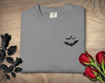 Embroidered Bats Halloween T Shirt | Stitched Bat Design | Spooky Fall Gift | Comfort Colors 1717
