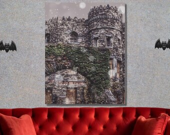 Abandoned Gothic Castle Canvas Wall Art | Spooky Landscape Haunted Castle Print | Fantasy Horror Art Goth Gift