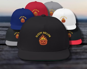 Embroidered Sleepy Hollow Hat | Flaming Jack O Lantern Design | Gothic, Halloween, Legend Inspired Gift