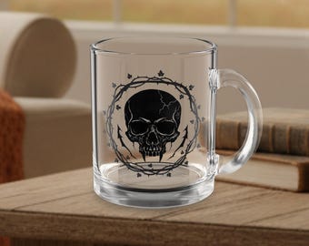 Skull Glass Mug | Gothic Skull Silhouette | Dark Aesthetic Drinkware Goth Gift