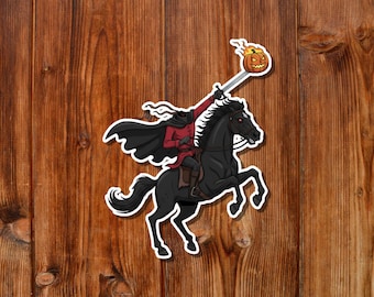 Pegatina del Jinete sin Cabeza / Calabaza de Halloween en Llamas / Calcomanía de vinilo gótica de Sleepy Hollow / Pegatina impermeable con corte de precisión