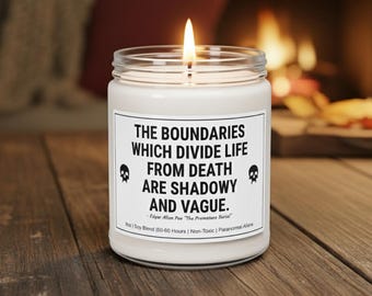 Edgar Allan Poe Quote Candle | The Boundaries Which Divide Life From Death | Gothic Skull Literary Gift