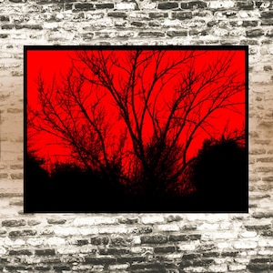 Creepy Goth Wall Art, Dark And Moody Red Sky Forest, Gothic Fantasy Art, Goth Girl Gift For Women, Spooky Forest Landscape Print