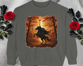 Bluza z nadrukiem Jeździec bez głowy z motywem Sleepy Hollow | Gotycki prezent na Halloween w stylu folklorystycznym | Gildan 18000