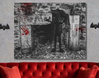 Scary Creature Horror Canvas Wall Print | Halloween Goth Decor | Monster Art Painting | Gift For Horror Lover