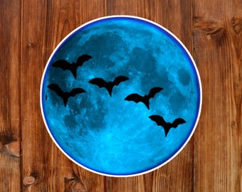 Halloween Goth Blue Moon Sticker, Decal For Tumbler, Waterproof Water Bottle, Horror Gift For Women, Vinyl Sticker, Gothic Gift For Men