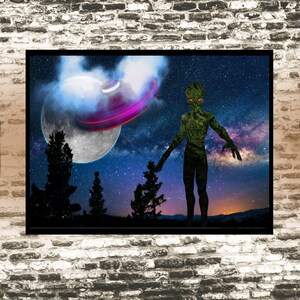 UFO Alien Poster, Goth Wall Art, Dark Landscapes, Alien Print, Gift For Men, UFO Creepy Poster, Gothic Wall Art, Horror Gift For Women