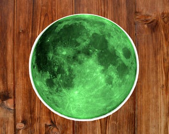 Green Moon Sticker, Laptop Waterproof Creepy Sticker, Water Bottle Moon Decal, Halloween Horror, Gift For Women, Goth Sticker