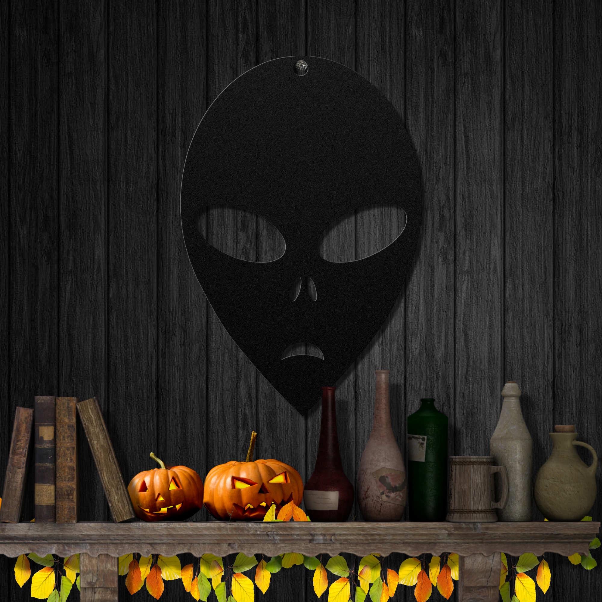 Alien Head Silhouette Metal Wall Art | Unique Wall Sculpture | Outdoor ...