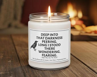 Edgar Allan Poe Quote Candle | Deep Into That Darkness | Gothic Raven Literary Gift