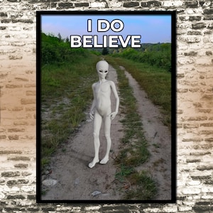 I Do Believe Alien Poster, Goth Wall Art, Alien Lover Gift, Horror Wall Decor, Cryptid Alien Decor, Creepy Poster, UFO Decor, Alien Gift