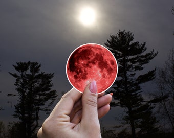 Red Moon Sticker Water Bottle Decal For Tumbler Waterproof Blood Moon Horror Gift For Women