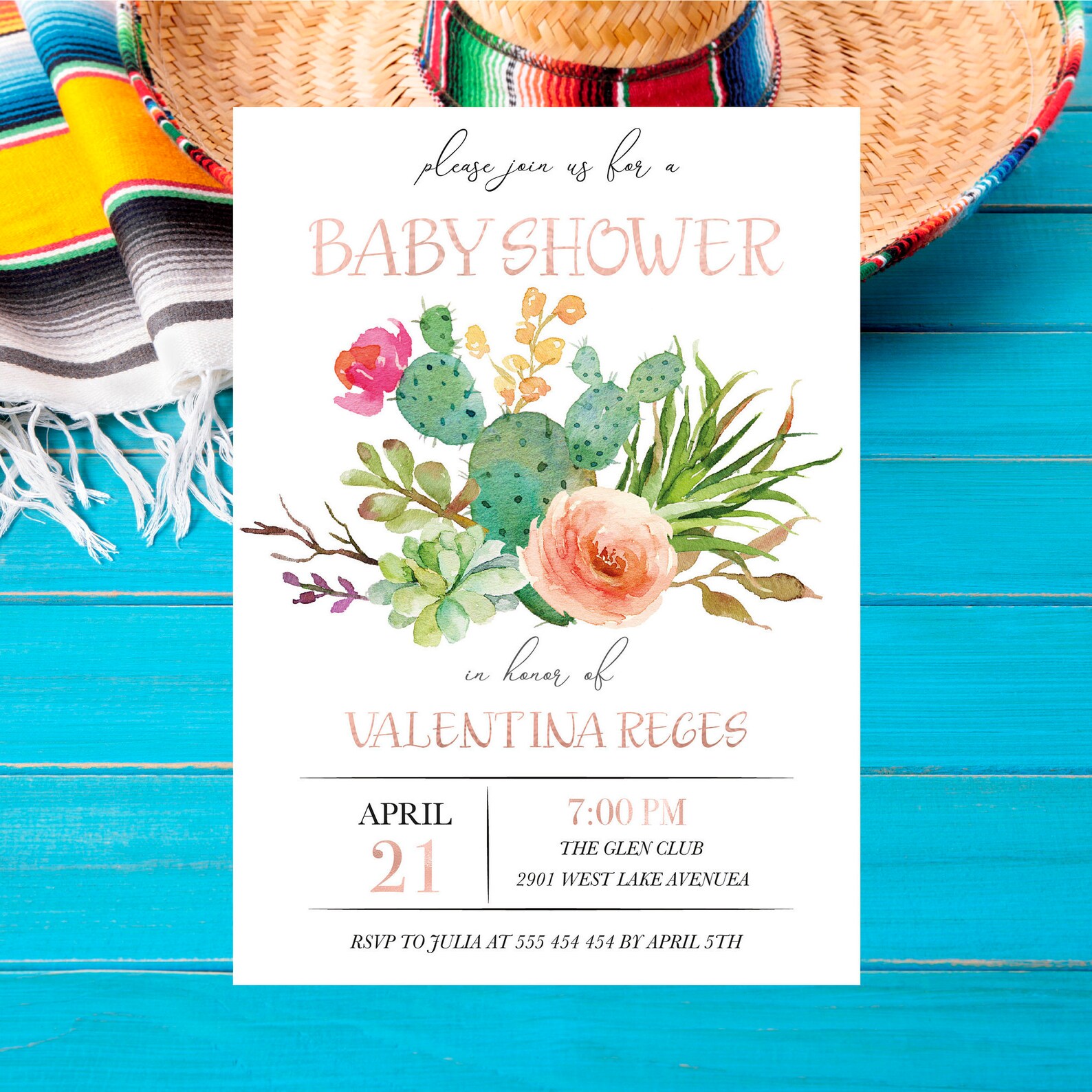 Invitación de cactus baby shower tema cactus acuarela boho - Etsy México