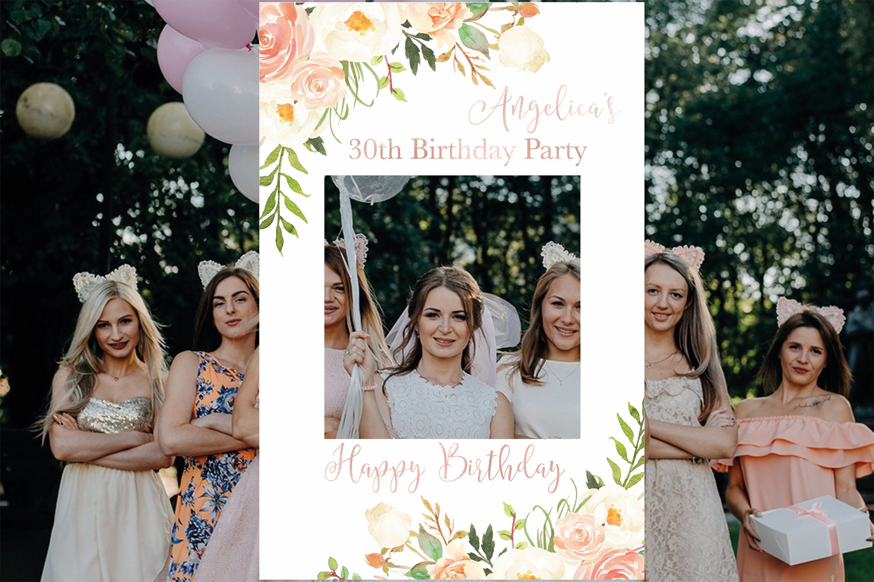 Birthday photo booth frame Photo Booth Frame Floral Photo | Etsy