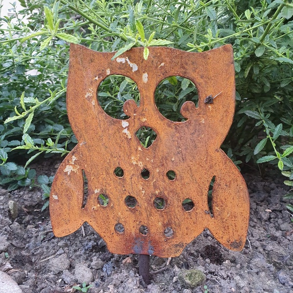 Eule Kautz Bed Stake Patina Decorative Garden Stake Rust