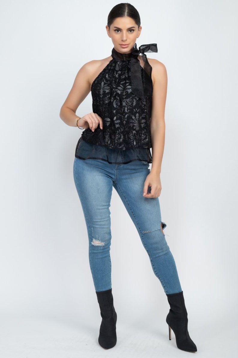 Women/'s Sleeveless Neck Tie Keyhole Top