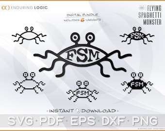 FSM Latający Potwór Spaghetti Ryba Logo SVG Grafika wektorowa - Zestaw plików cyfrowych - Plus PDF Eps Dxf Png (Cricut)