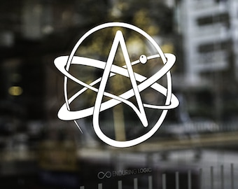 Naklejka z logo Ateisty Atomowego Symbolu – Logika, Humanista, Amerykański Ateista, Wolność od Religii, Agnostyk, Ewolucja, Wolne Myślenie, Naklejka Winylowa