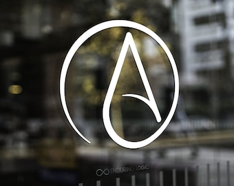 Naklejka ateistyczna „A” Circle – naklejka winylowa, symbol wolnomyśliciela, sojusz ateistów, świeckie logo, antyreligia, humanistyczna duma, wolnomyśliciel