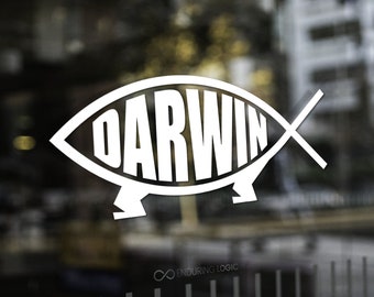 Naklejka Darwin Evolve Fish – Logo ewolucji, Charles Darwin, Symbol ateisty, Wolny myśliciel, Humanista, Darwinizm, Nauka ponad kreacjonizmem