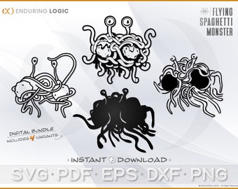 FSM Latający Potwór Spaghetti Logo Noodly Deity SVG Grafika wektorowa - Zestaw plików cyfrowych - Plus PDF Eps Dxf Png (Cricut)