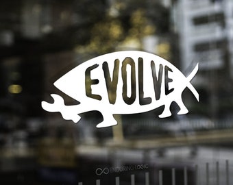 Naklejka Evolve Fish v2 – Logo Evolution, Charles Darwin, Ateista, Wolny Myśliciel, Humanista, Darwinizm, Wolne Myślenie, Nauka ponad Kreacjonizmem