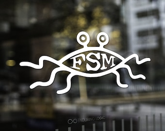 Naklejka Flying Spaghetti Monster v2 – FSM, Pastafarianin, Ateista, Parodia naklejki, Logo FSM winylowe, Antyreligia, Ewolucja, Humor, Kościół FSM