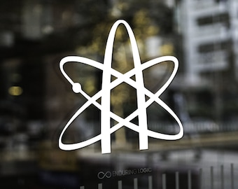 Naklejka z logo Ateisty z symbolem otwartego atomu – Wolność od religii, Duma humanistyczna, Amerykański ateista, Agnostyk, Ewolucja, Symbol wolnomyśliciela, Świecki