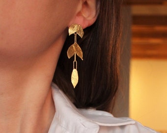 Olive branches earrings with a leaf texture