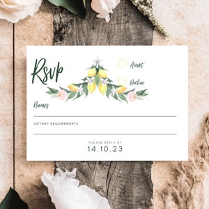Szablon wkładki RSVP na ślub z kolekcji Citrus, w pełni konfigurowalny, do druku, RSVP02