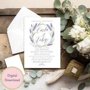 Instant Download Printable Templates Lavender Purple Printable Wedding Invite Purple Invitation Set Lilac Invitation Boho Wedding Invite