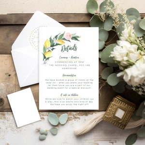 The Citrus Collection Hochzeit Zusätzliche Details Card Large (4 x 6 Zoll) Vorlage, vollständig anpassbares Design in Canva, DCL02
