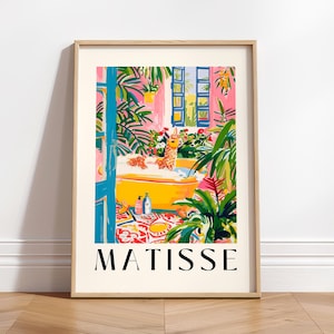 Lámina de Matisse, Lámina de llama, Decoración de baño, Arte mural rosa, Estampado animal