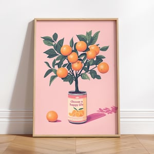 Wählen Sie ein glückliches Leben, rosa ästhetisches Motivationsplakat, Glückswandkunst, Selbstliebewandkunst, Affirmationsplakat