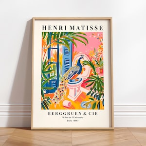 Art mural de salle de bain, paon sur les toilettes, impression Henri Matisse, affiche de salle de bain drôle, décor tropical rose