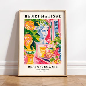 Decorazione con mitologia greca, arte murale di Matisse, stampa massimalista rosa, poster di metà secolo, decorazione con dopamina