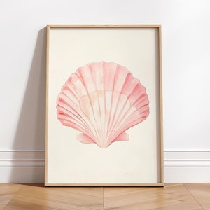 Imprimé coquillage rose pâle, décoration de chambre de plage, affiche de surf sur l'océan, petite-fille côtière, maison de plage, étudiante noix de coco, décoration de dortoir preppy