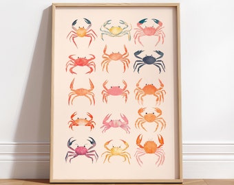 Crabs Watercolor Art Print: Beach House Coastal Decor