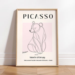 Stampa artistica di un orso, arredamento minimalista, poster di Picasso, regalo per gli amanti degli orsi, arte murale di metà secolo