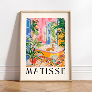 Kaninchen in der Badewanne Kunstdruck, Maximalist Dekor, Henri Matisse Kunst, Pinkes tropisches Badezimmer Dekor, Tier Kunstdruck