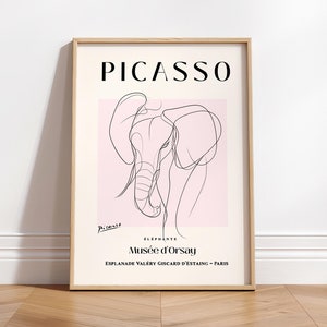 Póster de Picasso, Impresión artística de elefante, Arte mural minimalista, Impresión de mediados de siglo