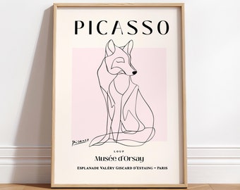 Stampa artistica del lupo di Picasso: poster minimalista con linee artistiche