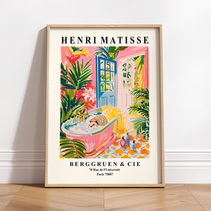 Lámina artística de erizo en la bañera, decoración de dopamina, lámina de Matisse, arte mural para baño, póster tropical rosa