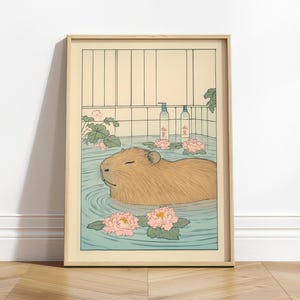 Capybara Print, Aesthetic Spa Wandkunst, Japanisches Badezimmer Poster, Lustiges Bad Poster, Japan Wanddekor, Tier Kunstdruck, Japandi Wanddekor